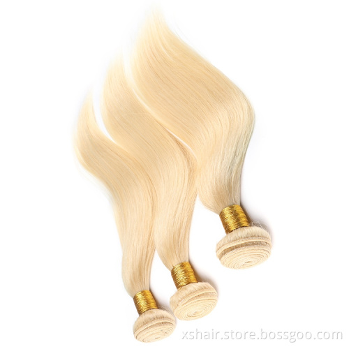 Virgin human hair straight blonde hair bundles with frontal brazilian human hair weave bundles
